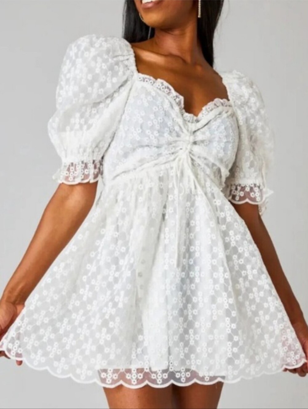 Buddy Love White Eyelet Puff-Sleeve Mini Dress